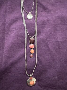 Layered Pink and Coral Stone Pendant Necklace Set